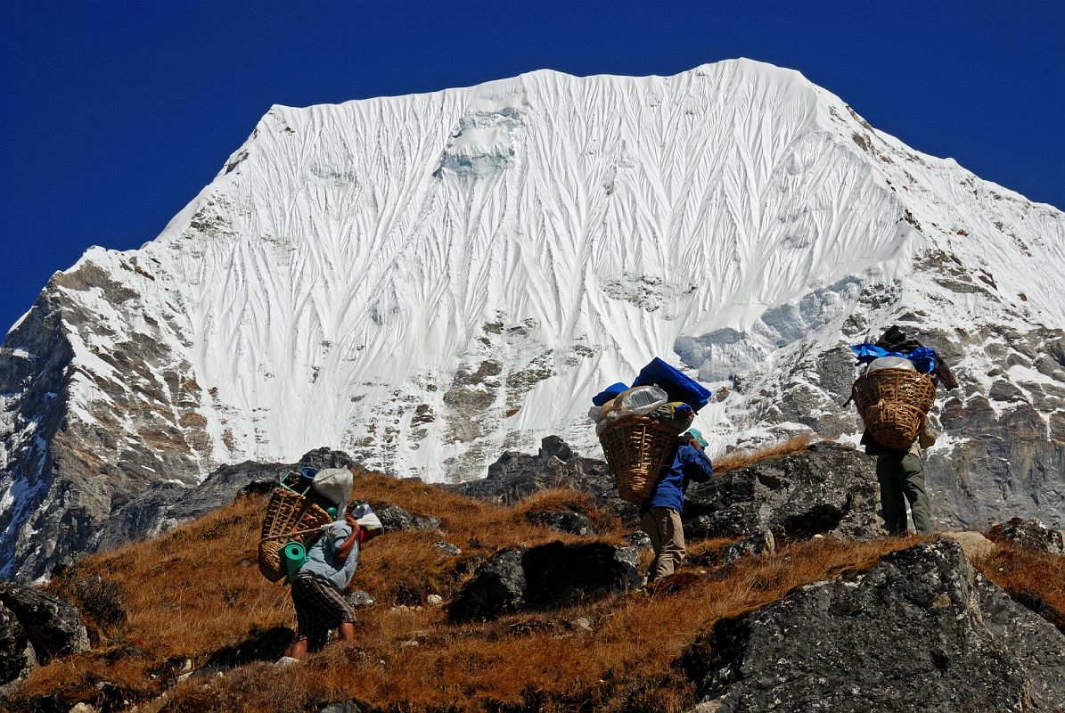 Rolwaling 05 09 Porters Below Tsoboje (Chobutse) From Sangma Kharka